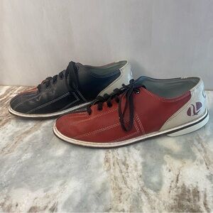 LINDS Leather Black Red & White Rental Bowling Shoes Men Sz 9/10 Lace Up Vintage